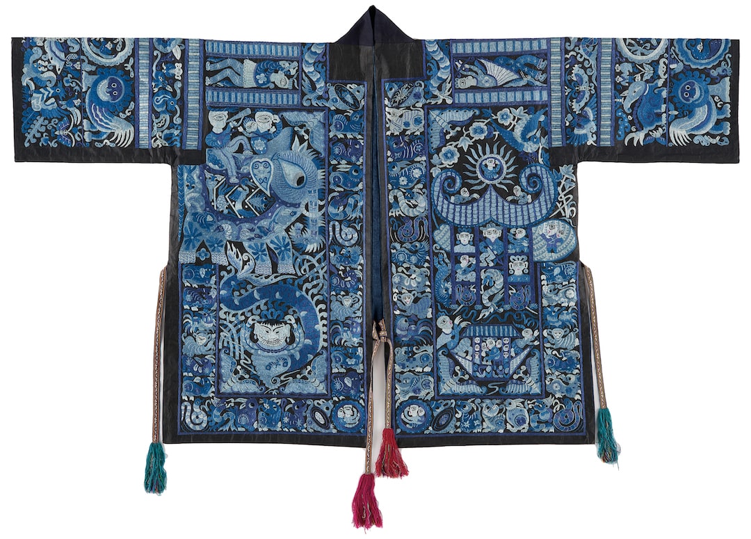 Blue, highly decorated Chinese festival jacket.